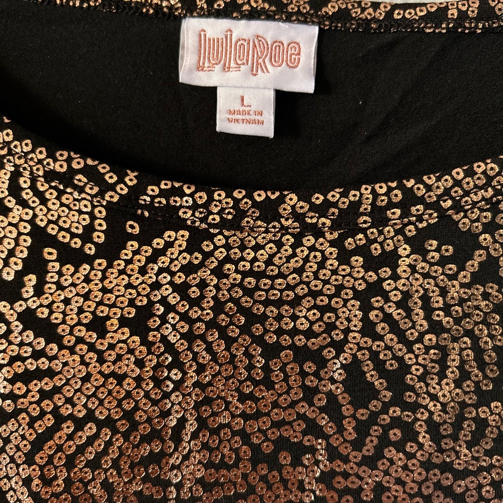 LuLaRoe Elegant Debbie Dress Black Rose Gold Mandala Mandalas L NWT